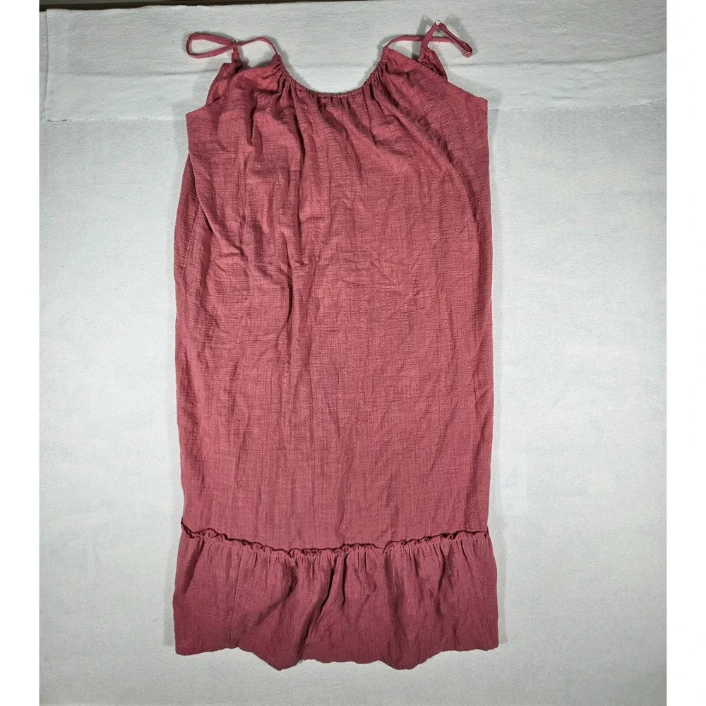 Kona Sol Rose Pink Ruffle Hem Swim Cover Up Dress‎ Cotton Rayon Blend  L 12-14